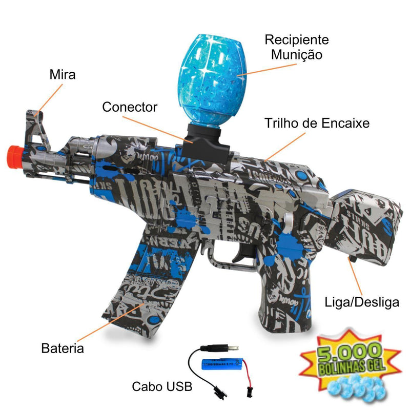 Arma Brinquedo Lançador de Bolinha De Gel Ak47 Elétrica Automática Arminha