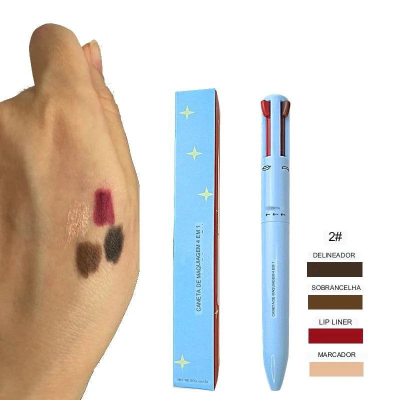 Caneta de Maquiagem 4 em 1  À Prova D'água De Longa Duração E Fácil Brilho De Cor - Beauty Color Pen